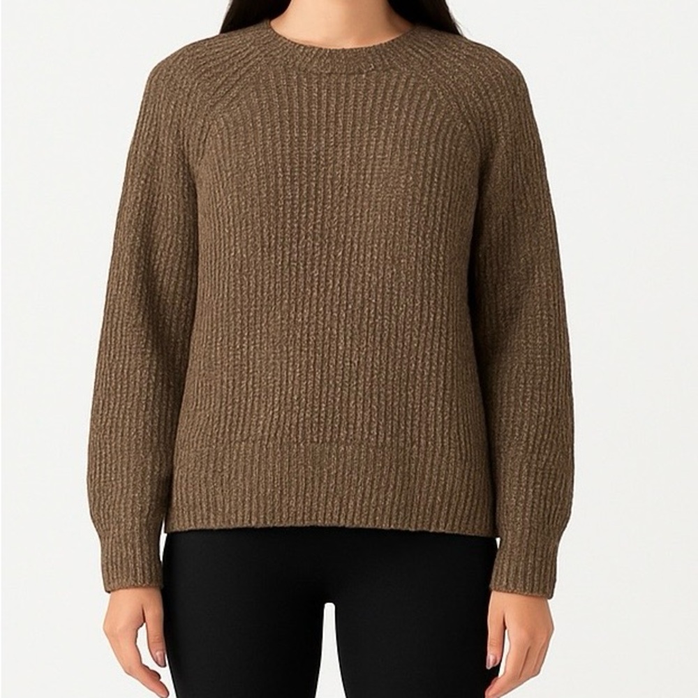 Ellen Tracy Ribbed Brown Crew Neck Sweater